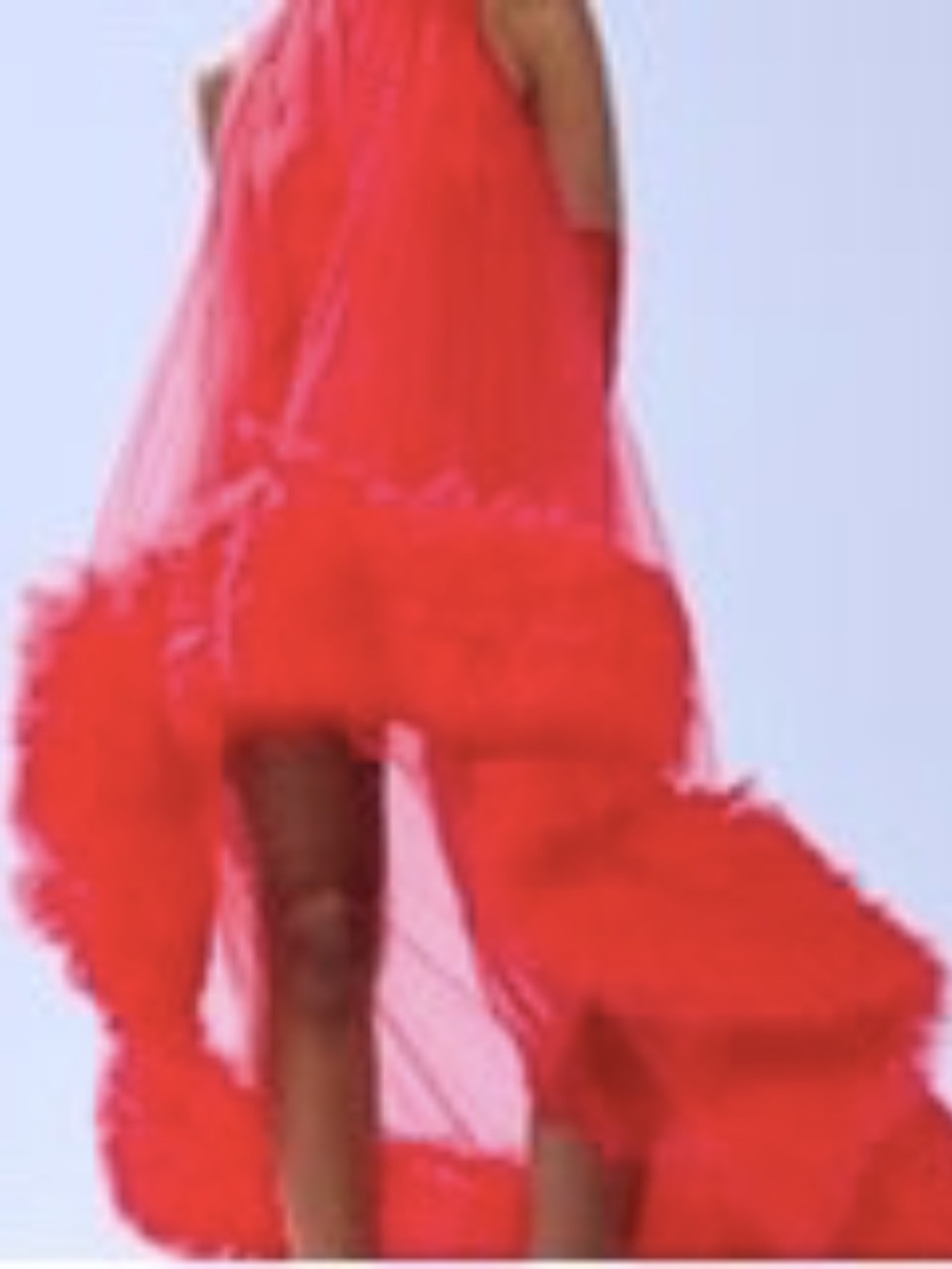 ARI TULLE RUFFLE HIGH LOW MINI DRESS IN RED